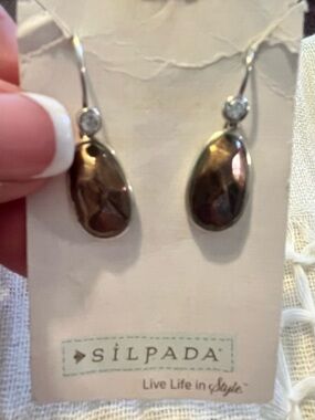 Silpada Silver Teardrop Earrings with Brassy Gold Accents